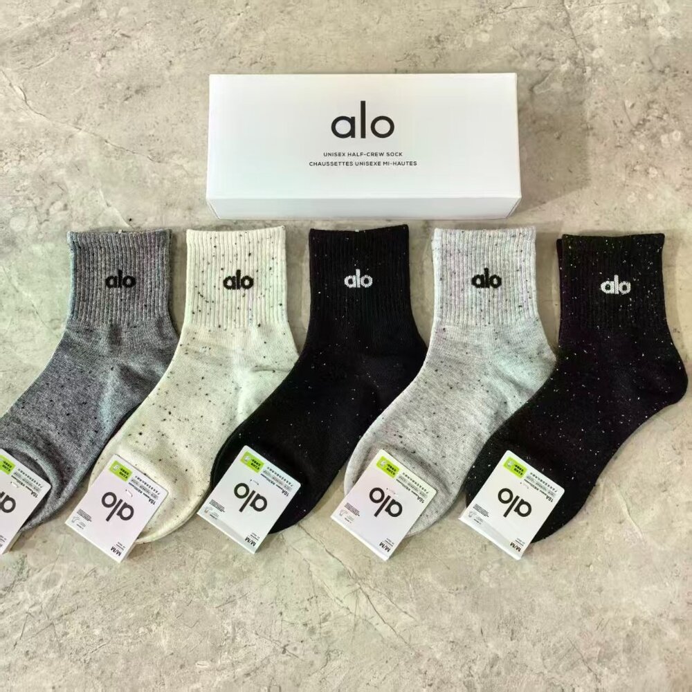 A15- ALO Yoga Women's Speckled Heather Half-Crew Socks 5-Pair Box Set - NWT